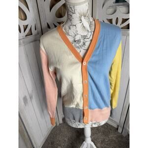 BEAMS BOY Colorful Color Block Pastel Knit Sweater Cardigan Top Size M/L